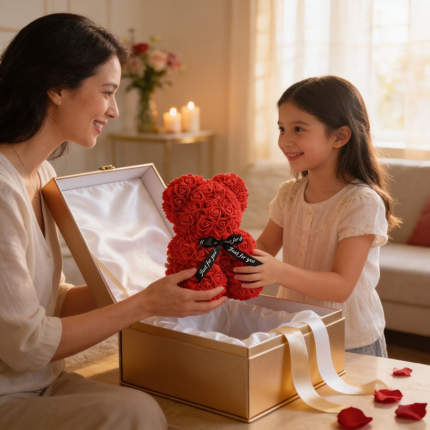 Artificial Flower Eternal Rose Teddy Bear for Mom Mother's Day