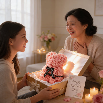 Artificial Flower Eternal Rose Teddy Bear for Mom Mother's Day